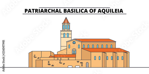 Archaeological Area -Patriarchal Basilica Of Aquileia  line travel landmark, skyline vector design. Archaeological Area -Patriarchal Basilica Of Aquileia  linear illustration. 
