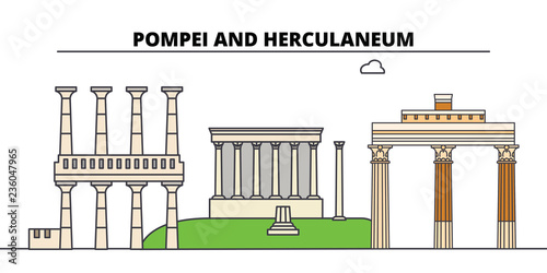 Archaeological Areas Of Pompei -Herculaneum And Torre Annunziata  line travel landmark, skyline vector design. Archaeological Areas Of Pompei -Herculaneum And Torre Annunziata  linear illustration. 