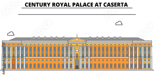 Century Royal Palace At Caserta . Aqueduct Of Vanvitelli. San Leucio line travel landmark, skyline vector design. Century Royal Palace At Caserta . Aqueduct Of Vanvitelli. San Leucio illustration. 