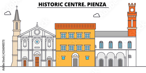 Historic Centre. Pienza  line travel landmark, skyline vector design. Historic Centre. Pienza  linear illustration. 