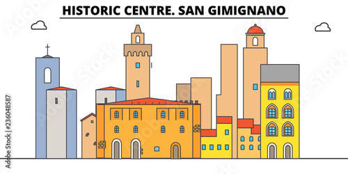 Historic Centre. San Gimignano line travel landmark, skyline vector design. Historic Centre. San Gimignano linear illustration. 