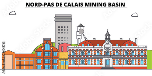 Nord-Pas De Calais Mining Basin  line travel landmark, skyline vector design. Nord-Pas De Calais Mining Basin  linear illustration.  photo