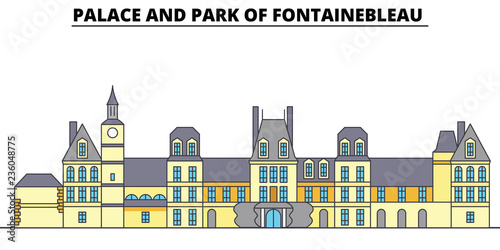 Palace And Park Of Fontainebleau  line travel landmark, skyline vector design. Palace And Park Of Fontainebleau  linear illustration. 