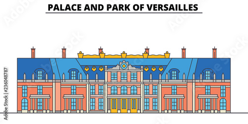 Palace And Park Of Versailles  line travel landmark, skyline vector design. Palace And Park Of Versailles  linear illustration. 