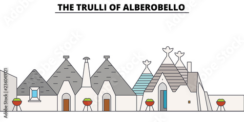 The Trulli Of Alberobello line travel landmark, skyline vector design. The Trulli Of Alberobello linear illustration. 