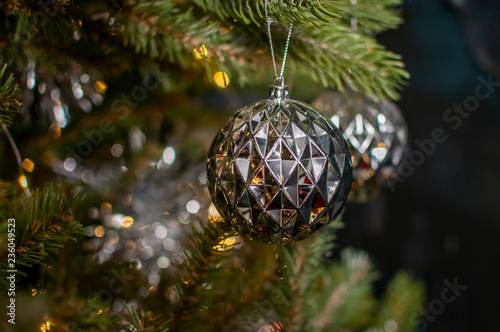 christmas silver ball on the tree