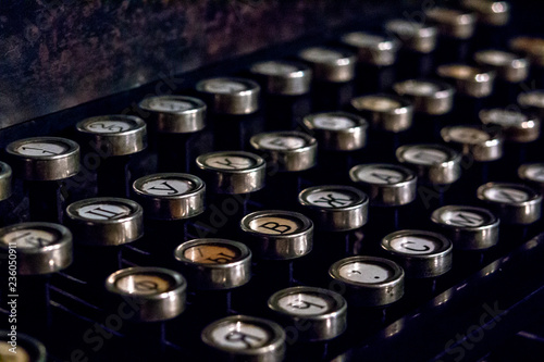 Keyboard of an old german vintage typewriter with cyrillic keys