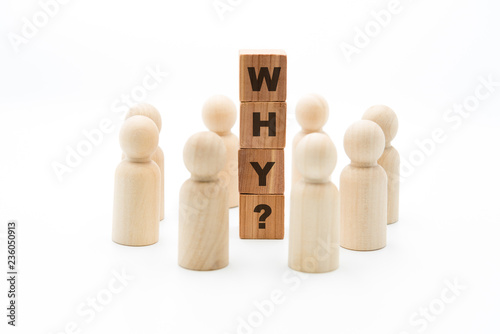 Obraz na płótnie Wooden figures as business team in circle around word WHY w salonie