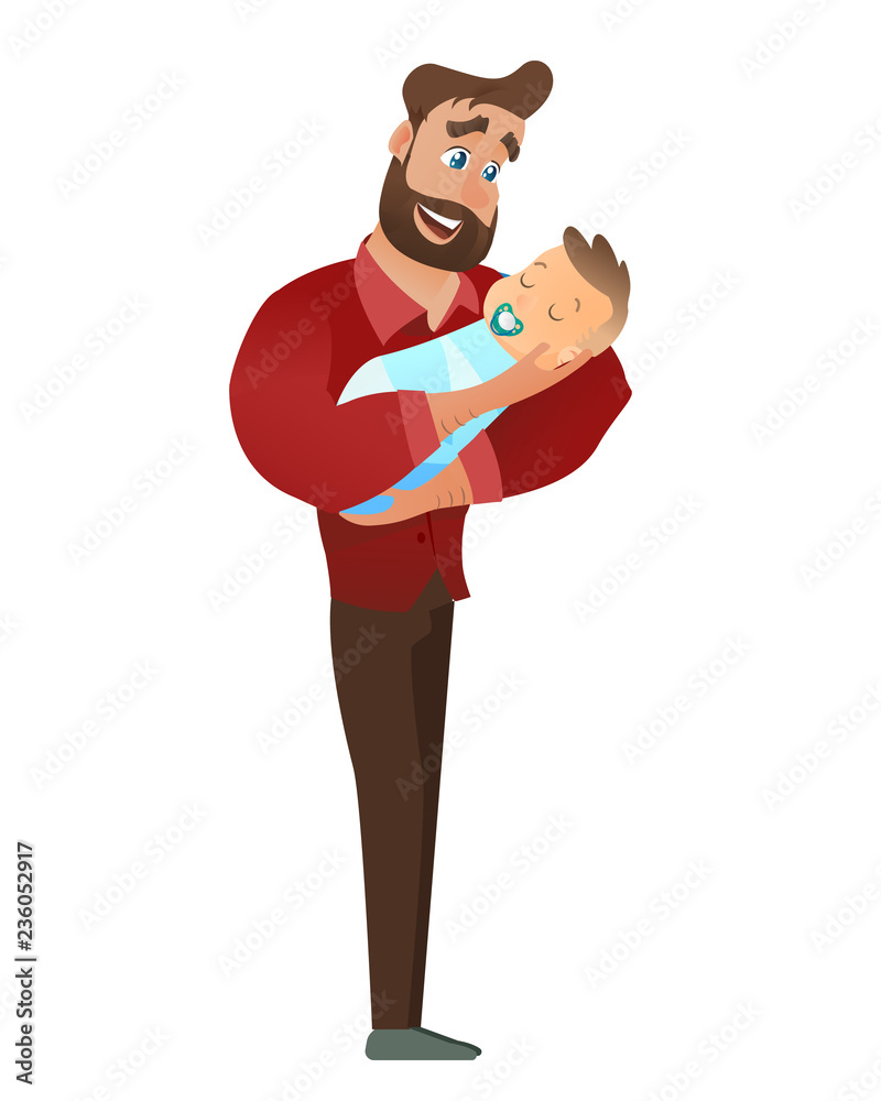 Vector Cartoon Illustration Concept Happy Father