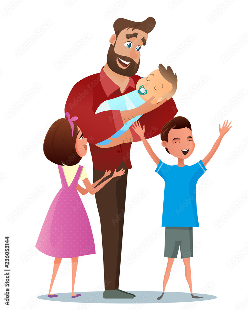 Vector Cartoon Illustration Concept Happy Family Vector Cartoon Illustration Concept Happy Family
