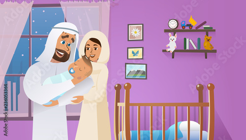 Vector Cartoon Illustration Concept Happy Family