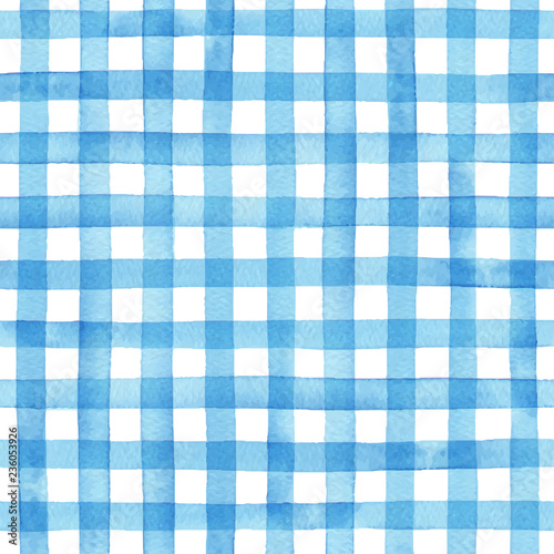 watercolor gingham check, hand painted seamless vector pattern 