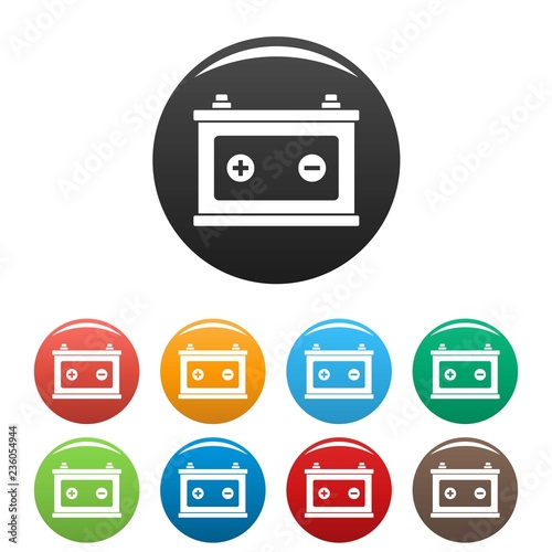 Car battery icons set 9 color vector isolated on white for any design