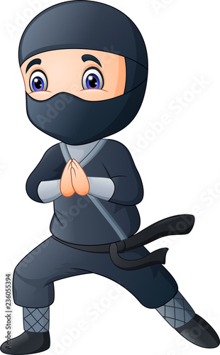 Cartoon boy wearing a black ninja costume