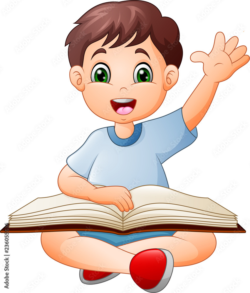 Cartoon little boy reading a book Cartoon little boy reading a book