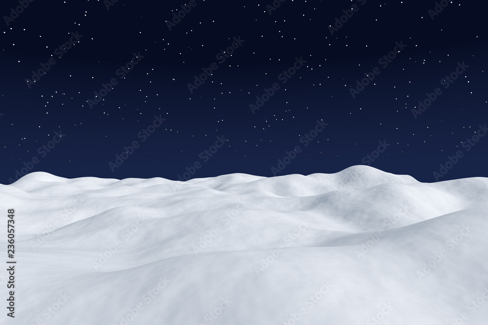 Fototapeta premium White snow field at night arctic landscape.