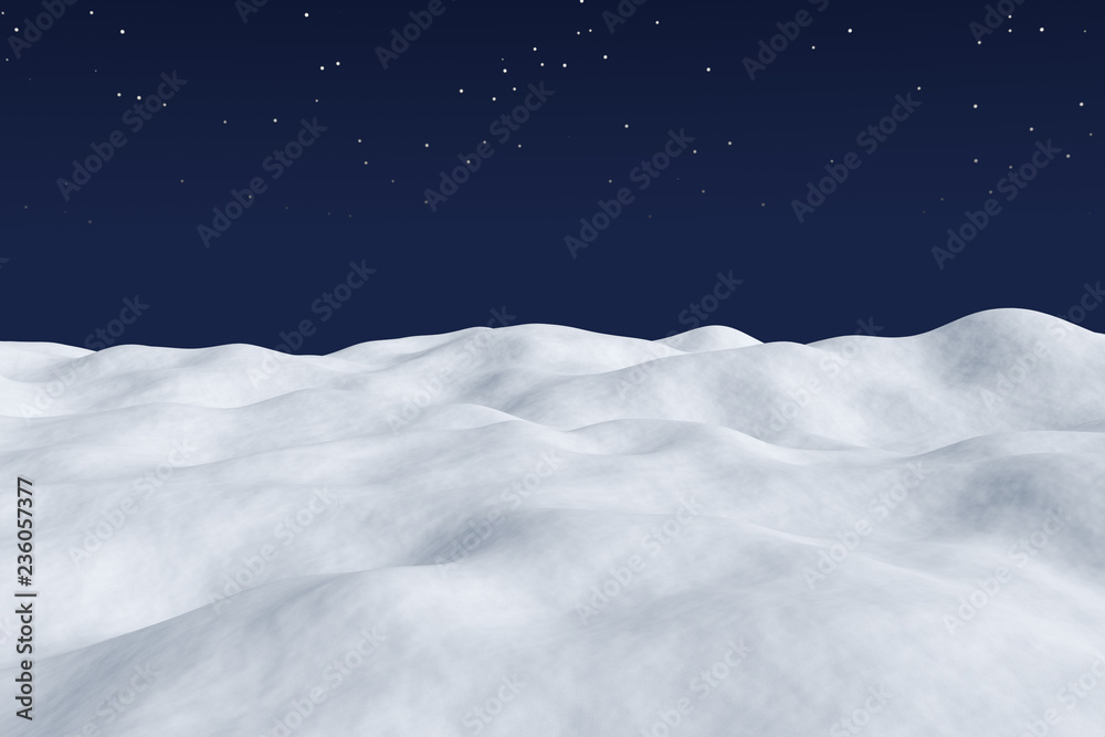 Naklejka premium White snow field at night winter arctic landscape