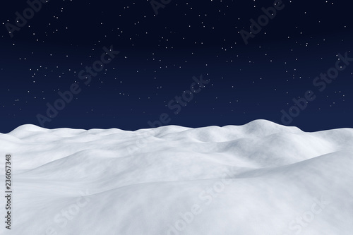 White snow field at night arctic landscape.