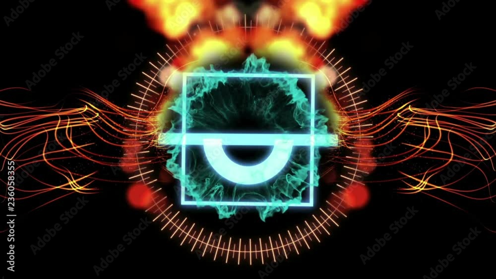 animation of abstract background with wave particles and HUD Element in Hologram Style