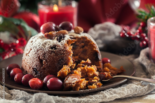Christmas fruit pudding on a plate