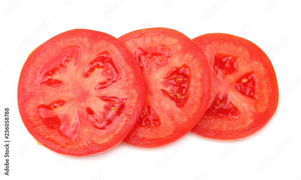 slice of tomato isolated on white background. top view slice of tomato isolated on white background. top view