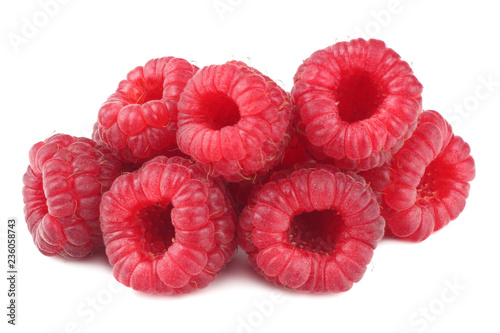 ripe raspberries isolated on white background macro