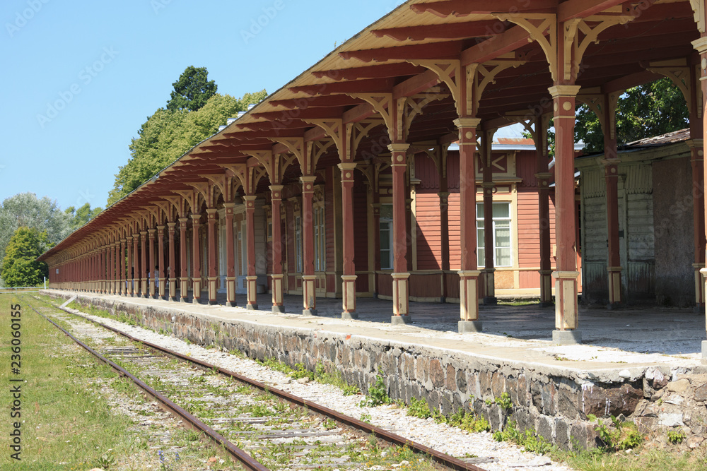 Platform of old vintage railway station in Haapsalu, Estonia.