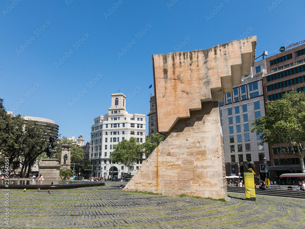 Catalonia Square, the center of the city and the most emblematic square in Barcelona, and monument to President of Catalonia, Francesc Macia.