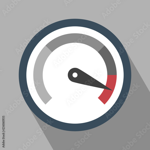 Gauge Icon Vector. Gauge Icon vector isolated on Gray background. Gauge Icon with Long Shadow. Vector icon speedometer. All in a single layer. Flat design style. Vector illustration. 