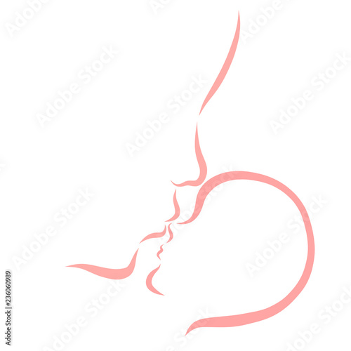 Affectionate mom kisses a newborn baby, contour