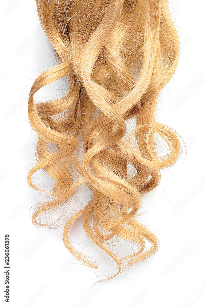Natural wavy blond hair isolated on white background