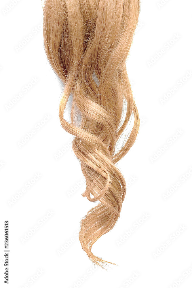 Natural wavy blond hair isolated on white background