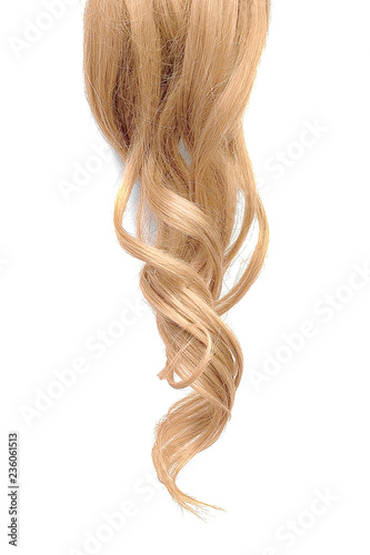 Natural wavy blond hair isolated on white background