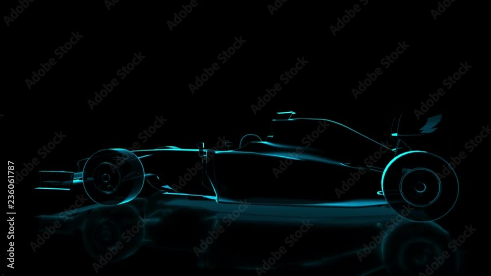 Rotating Formula one bolide. Black and blue shine Formation of Model seamless loop.