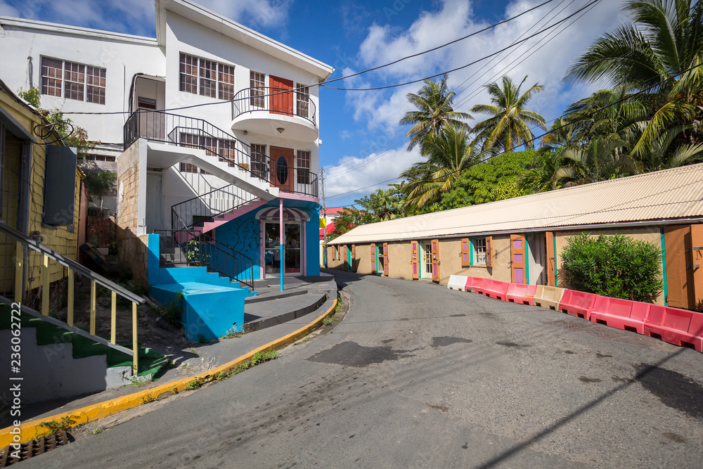 Street landscape of the city Road Town in Tortola