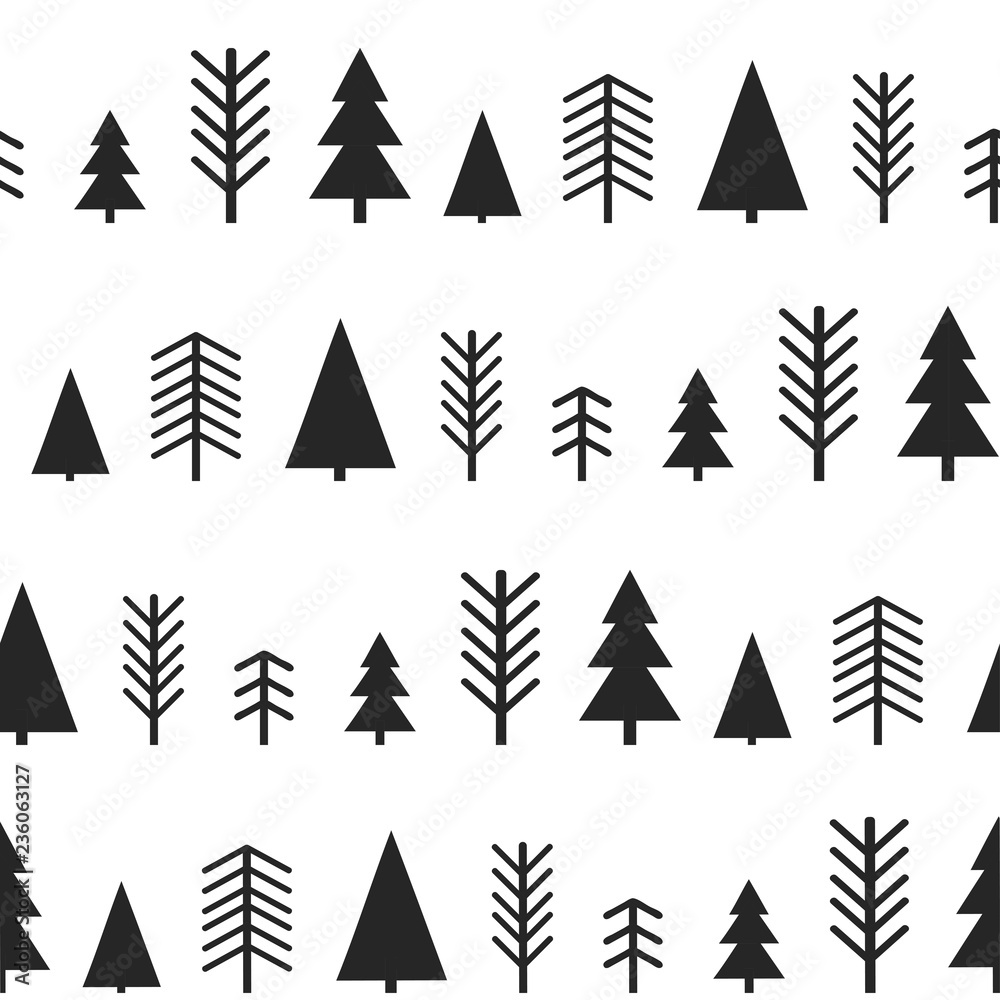 Obraz premium Set of simple Christmas patterns. color illustration of Christmas trees. flat design. winter