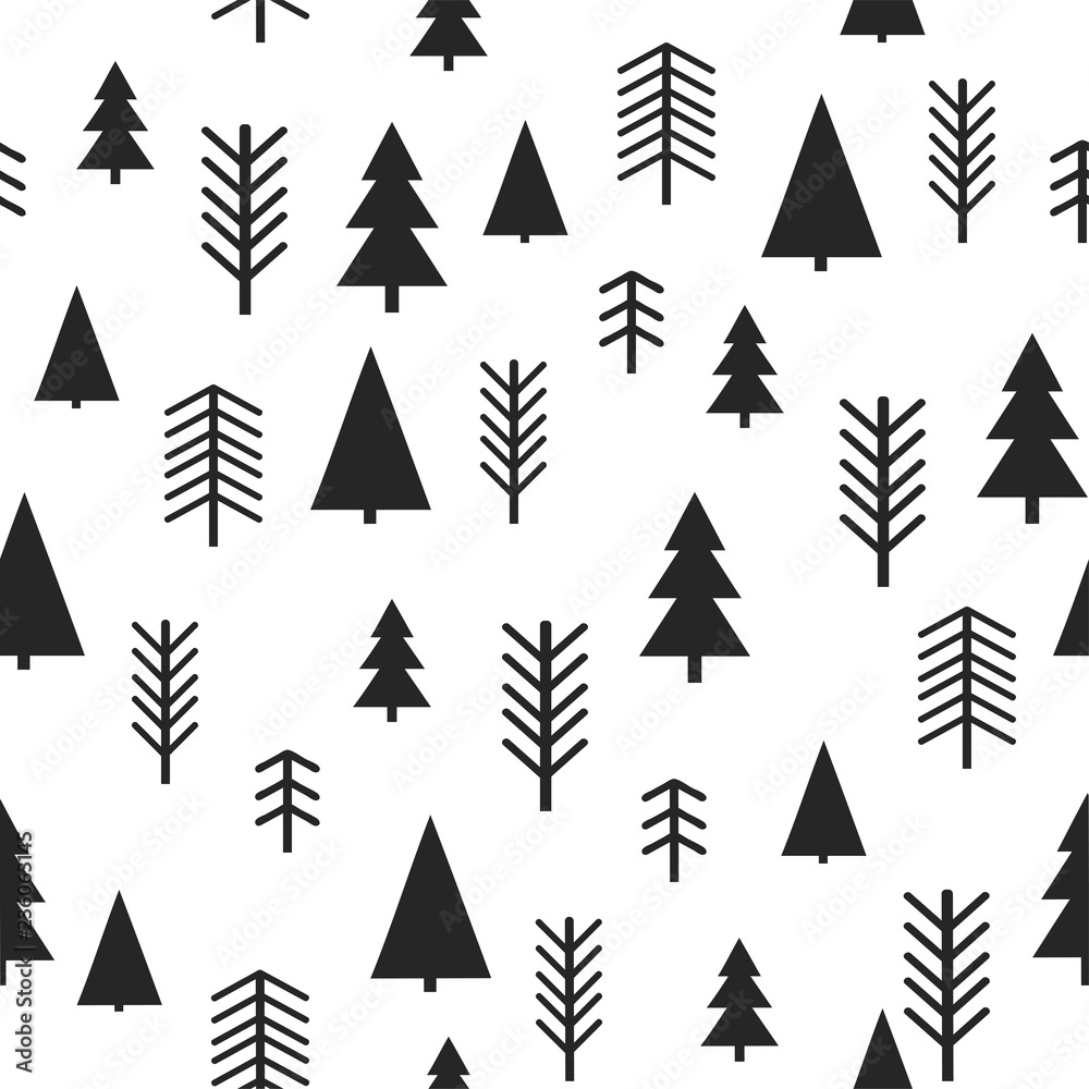 Obraz premium Set of simple Christmas patterns. color illustration of Christmas trees. flat design. winter