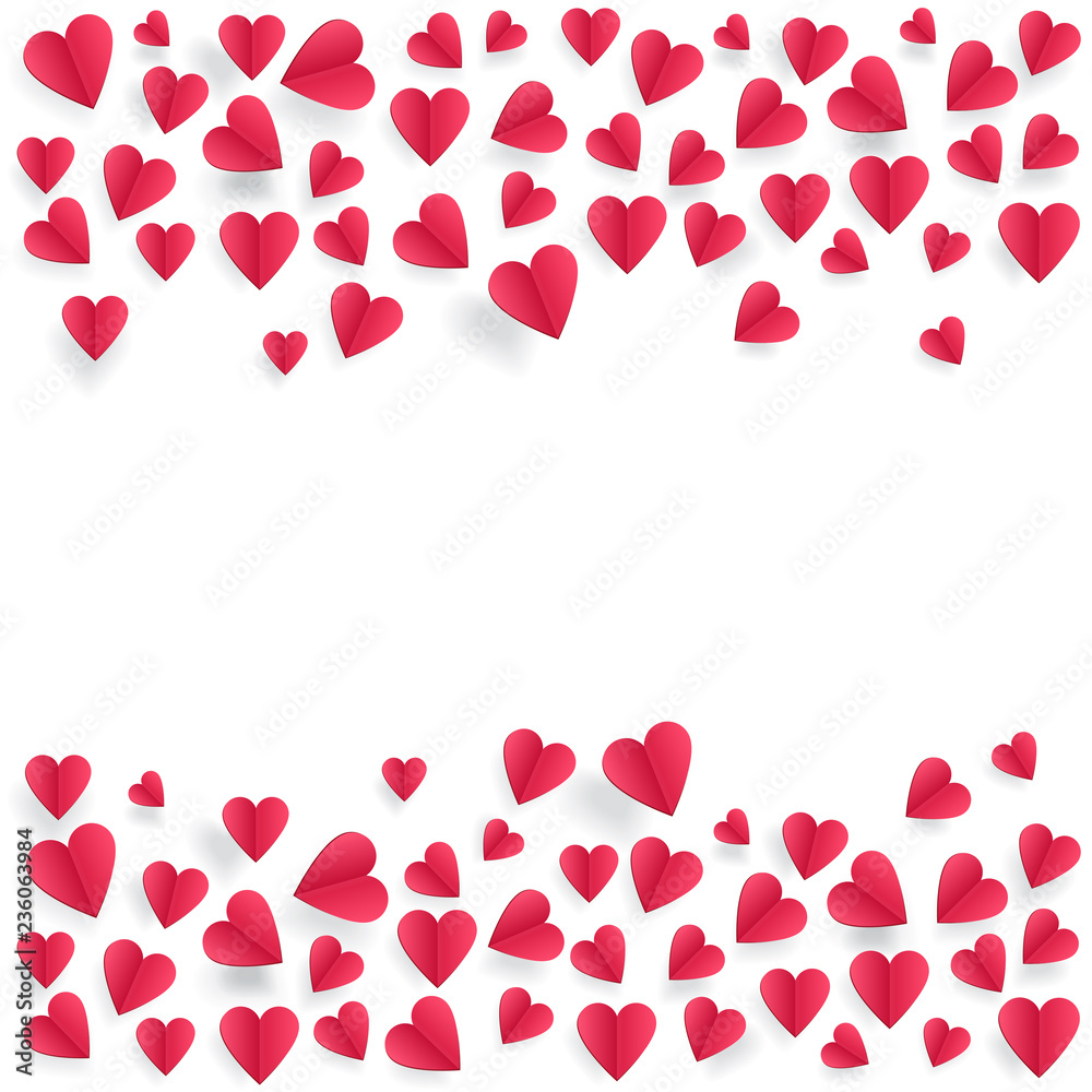 Hearts on abstract love background with paper cut hearts