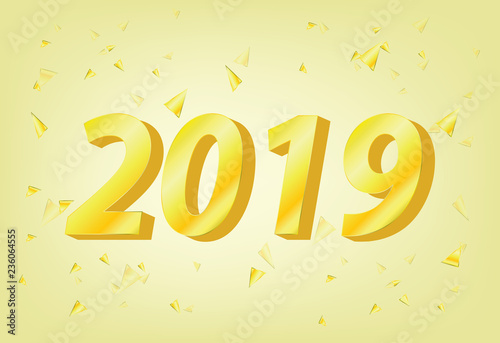 Happy New Year gold number 2019. Golden 