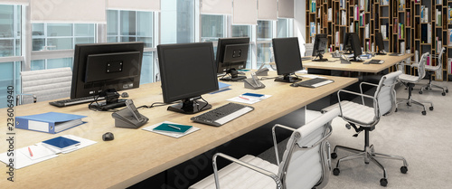 Computer Workplace Inside a Business Center - panoramic 3d visualization