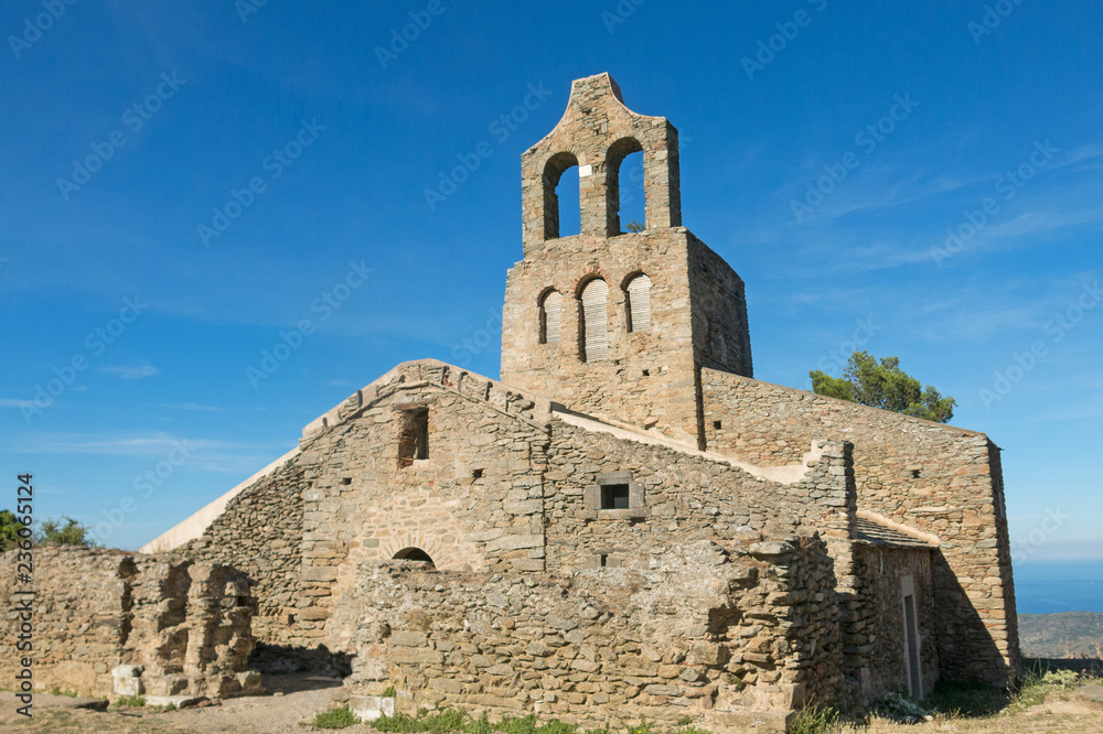 The Romanesque abbey of Sant Pere de Rodes, in the municipality of El Port de la Selva. Girona, Catalonia
