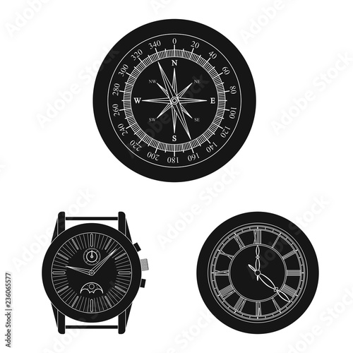 Vector design of clock and time sign. Collection of clock and circle stock symbol for web.