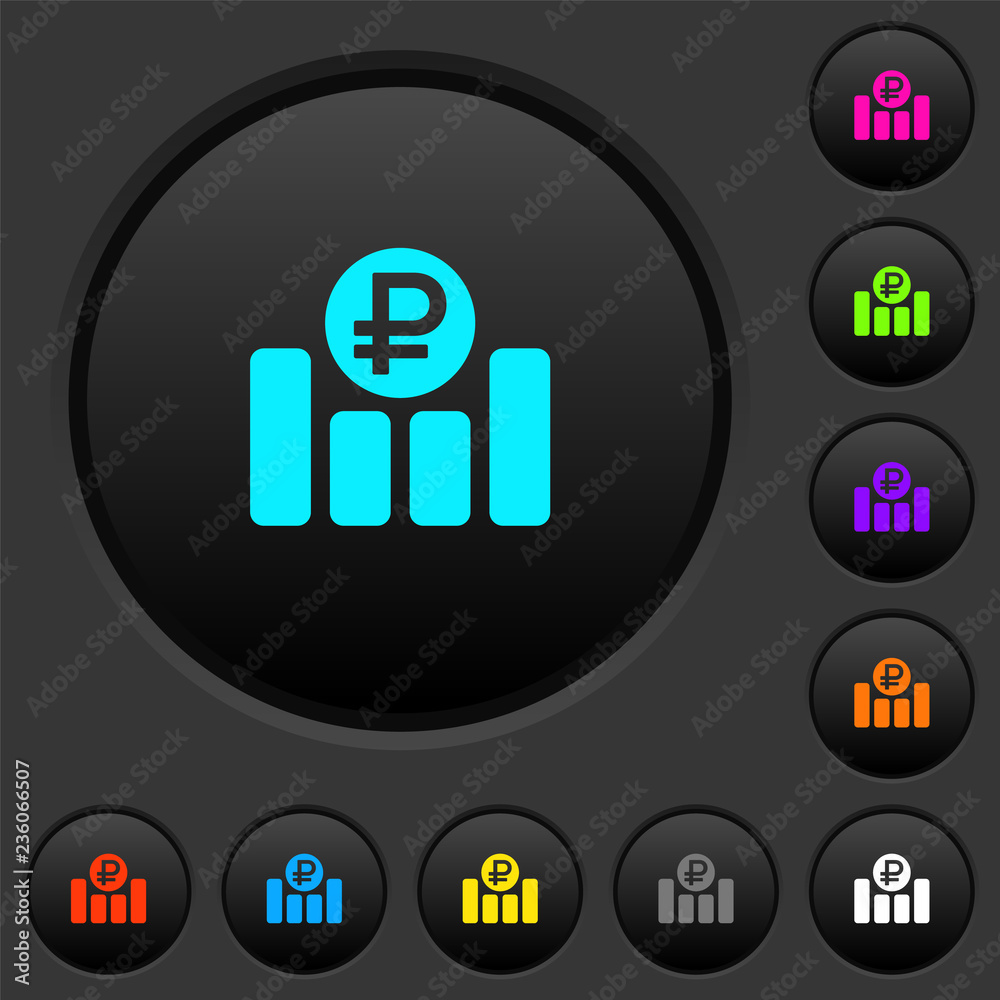 Ruble financial graph dark push buttons with color icons Ruble financial graph dark push buttons with color icons