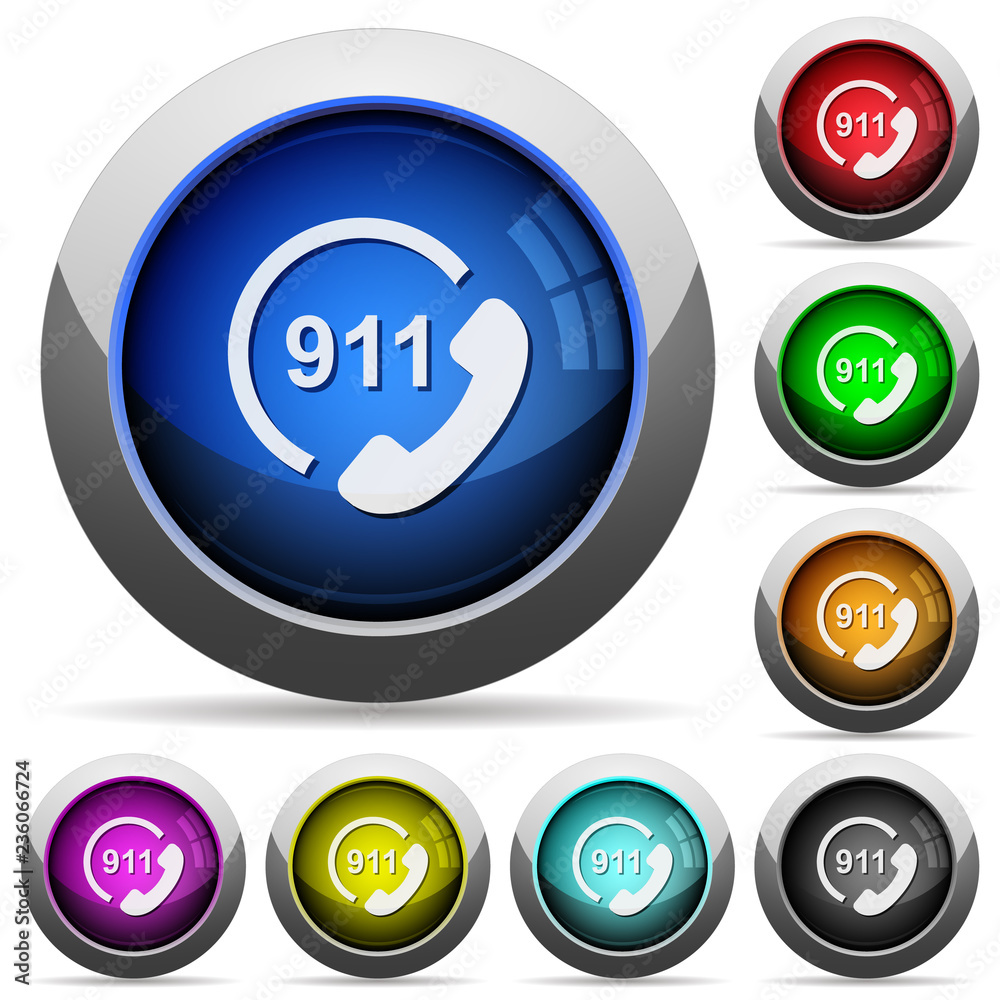 Emergency call 911 round glossy buttons Emergency call 911 round glossy buttons