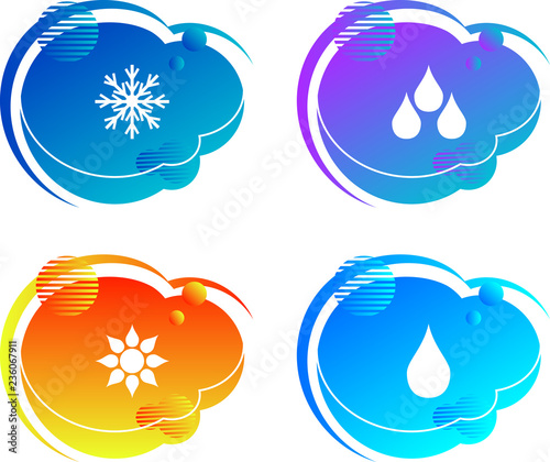 Logo concept icon, water on a colored background, vector emblem, bright weather design, advertising snow illustration, child illustration logo, cloud symbol, modern weather forecast design, wavy color
