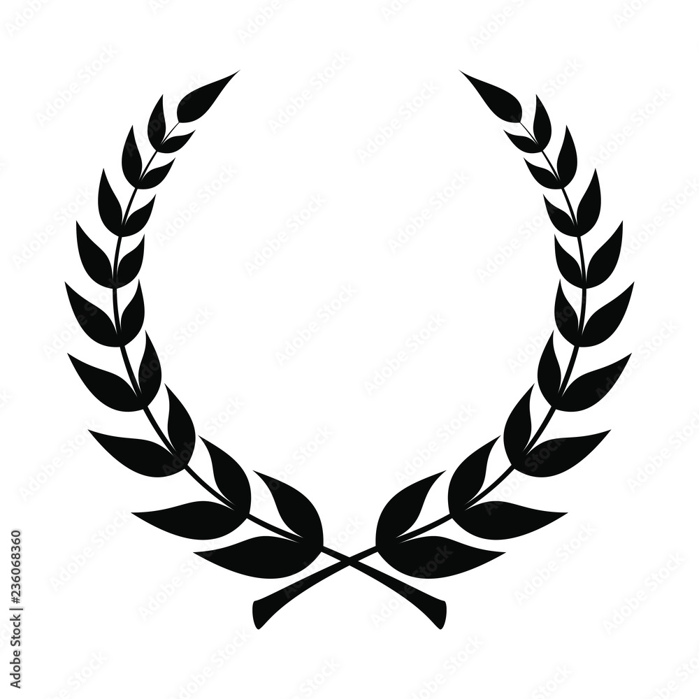Laurel wreath icon. Emblem made of laurel branches. Laurel leaves symbol of high quality olive plants. Sign isolated on white background. Vector illustration