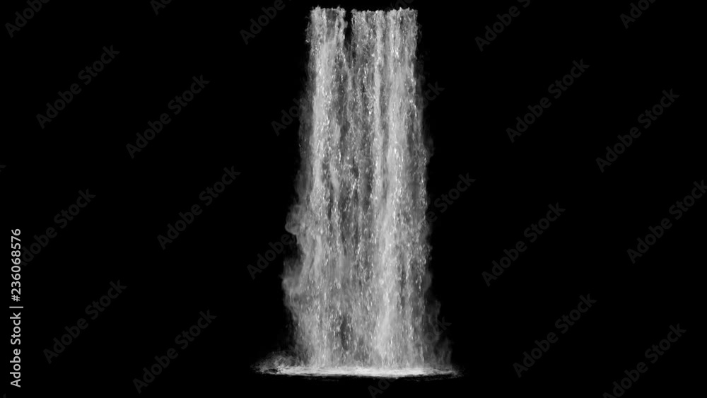 waterfall texture seamless loop, 4k, isolated on black with alpha and separate foam layer