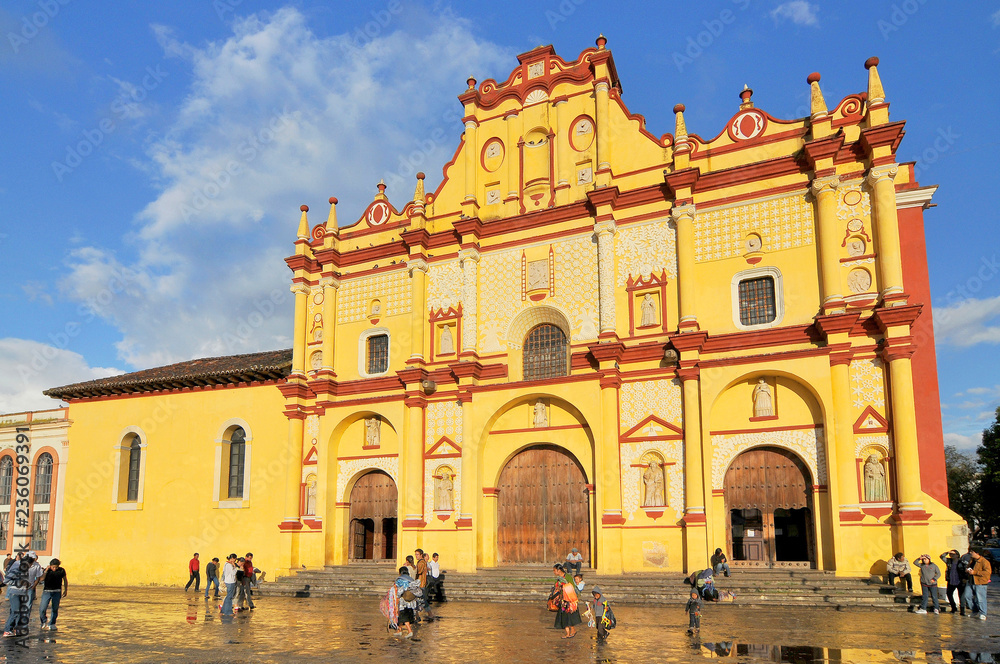 Cathedral in the historic centre San Cristobal de las Casas city in Mexico, Chiapas.
