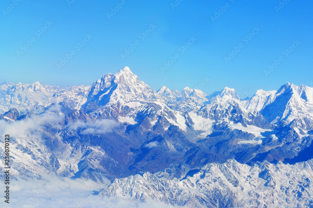 Wonderful aerial views in Nepal fly over to mountain Everest Himalaya.