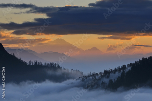 Sunrise view from Poon Hill, Ghorepani Dhaulagiri massif, Himalaya Nepal. © GISTEL